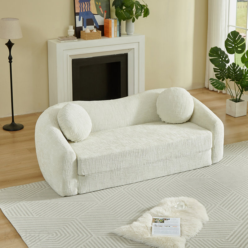 Canapé inclinable convertible courbé de 86 pouces, canapé-lit pliant sans cadre 2 en 1 avec base coulissante et siège profond, canapé inclinable en chenille à deux places, aucun assemblage requis beige