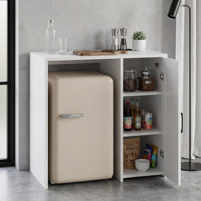 Armoire à café de 37,4 po avec mini support de réfrigérateur, organisateur de rangement de porte de grange et prise de courant intégrée pour appartement de cuisine