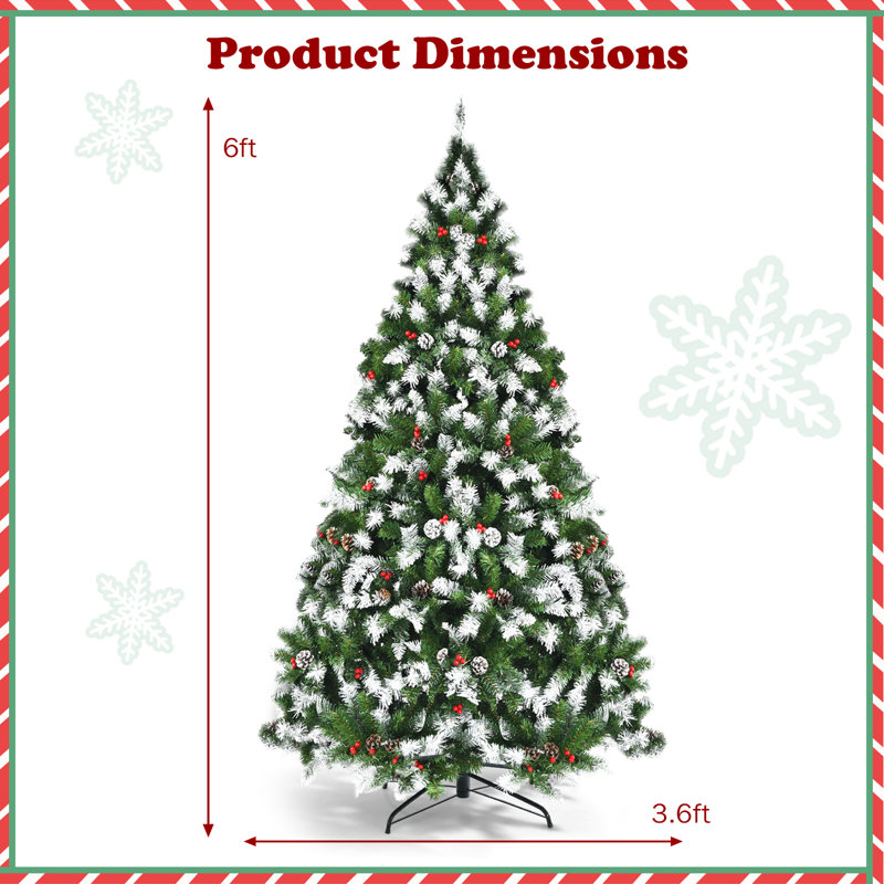 Arbre de Noël blanc / vert pin floqué / givré / cachemire réaliste avec lumières DEL, H 6 pi