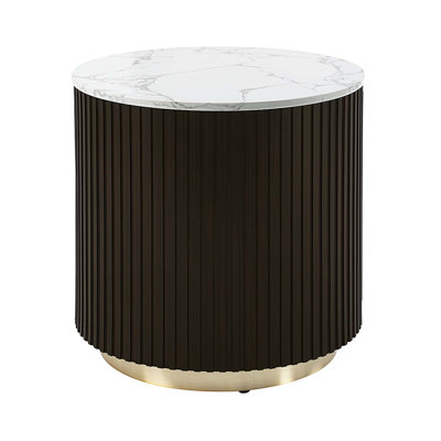 Clayten End Table, White Natural Marble Top & Espreeso Finish
