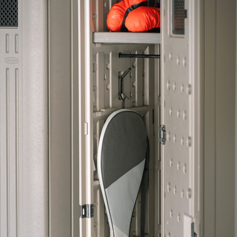 Tall Platinum Resin Freestanding Lockable Storage Locker with Adjustable Shelving