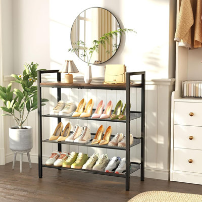 Étagère à houe pour porte d'entrée, étagère à chaussures à 4 niveaux pour l'entrée, 12 à 16 paires de chaussures, étagère à chaussures en métal