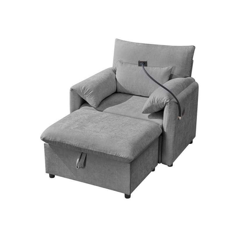 Upholstered Chaise Lounge, Gris