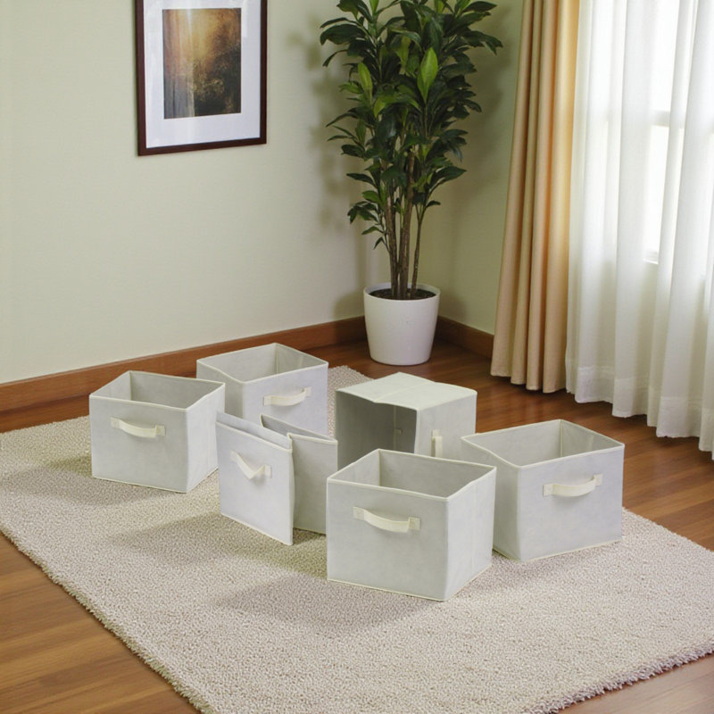 6 pieces of foldable fabric baskets in beige by Ikard, Beige, 8.86" H x 9.92" W x 10.76" D