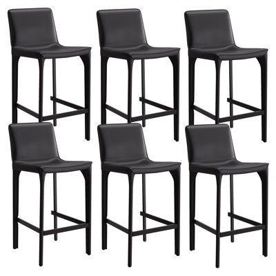 Tabouret de bar H 26 po entièrement assemblé, tabouret de bar rembourré en cuir Saddle avec siège rembourré, tabouret de bar à hauteur de comptoir avec repose-pieds à cadre en métal pour îlot de cuisine, noir