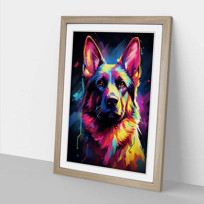 German Shepherd Futurism No.2 - Framed Print, Oak, 46cm H x 34cm W x 2cm D
