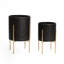 Ensemble de 2 pots à fleurs en métal estampés noirs avec supports dorés