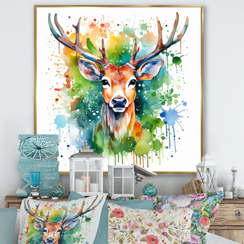 Art mural majestueux, cerf majestueux, Cadre flottant doré, H 30 po x l 30 po x P 1,5 po