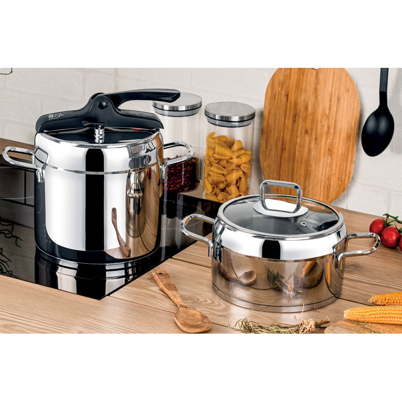 Premium 4-Piece Pot Set, 100% Stainless Steel, 8.5 x 8.5 inches (4000 ml) & 8.5 x 8.5 inches (8000 ml) | Includes Pressure Cooker Lid & Induction Safe | Dishwasher Safe (Excludes Pressure Cooker Lid) | Elegant Silver Finish