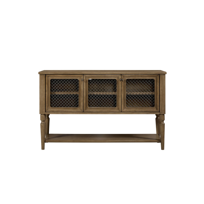 Almond - Coloured Solid Wood+ Cabinet With Three Mesh Front Doors, Well Organized Interior For Dining, Open Lower Display Shelf, Elegant Turned Legs, 19.46 In Width Of Featuring Decorative Metal