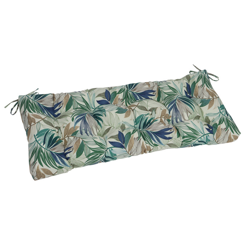 Tufted Outdoor Bench Cushion, 51" W x 19" D, Tan/Green/Oasis Chambray Floral