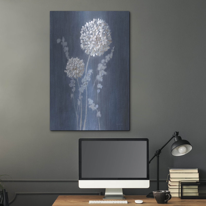 Winston Porter «Airy Blooms 1 Dark Blue» par Danhui Nai, art mural en métal, H 36 po x l 36 po