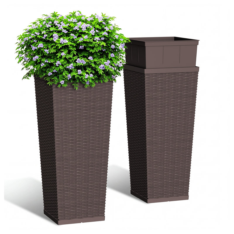 2-Piece Tapered Planter Box Set, 23.7" H x 10.9" W, Brown