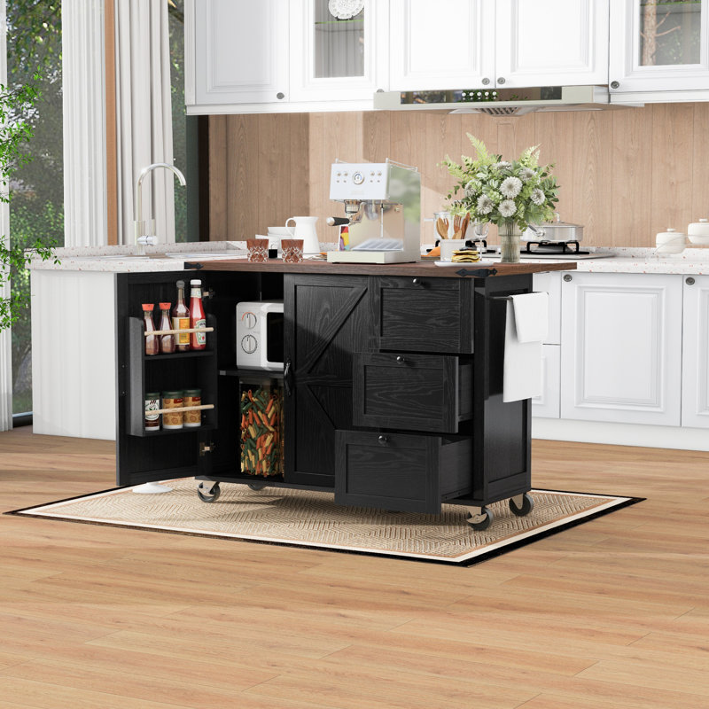 Îlot de cuisine de 54,5 pouces avec prises électriques, supports de rangement et abattant pour une fonctionnalité et un style améliorés