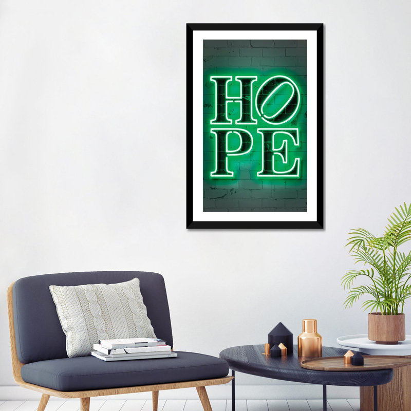 "Hope" par Octavio Mielu-impression d’art textuel, Blanc, H 32 po x l 24 po x P 1 po, Papier encadré noir