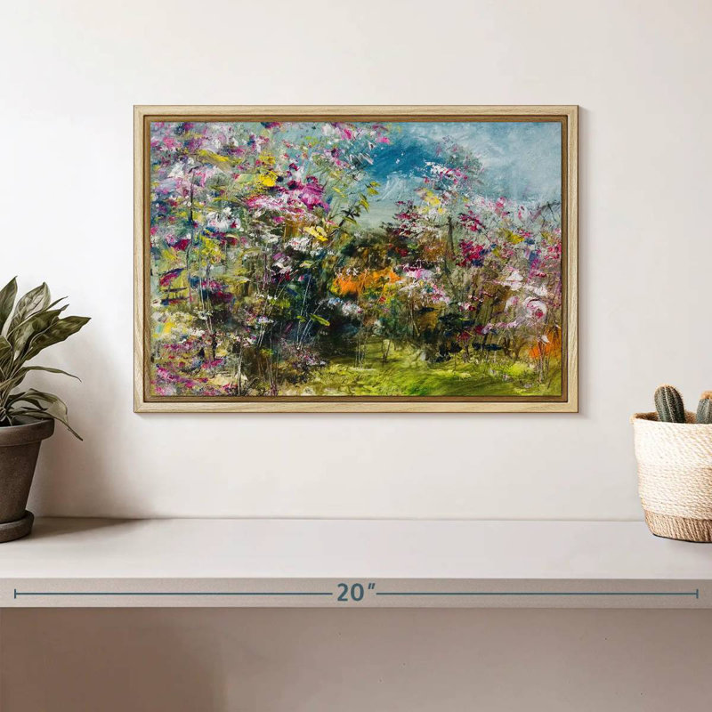 Abstrait fleur sauvage, Cadre flottant en bois naturel, 13 po x 9 po