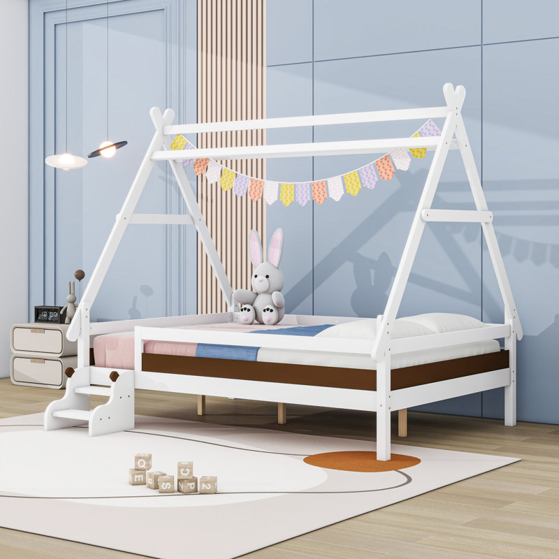 Wood Low Profile House Platform Bed, Full, White