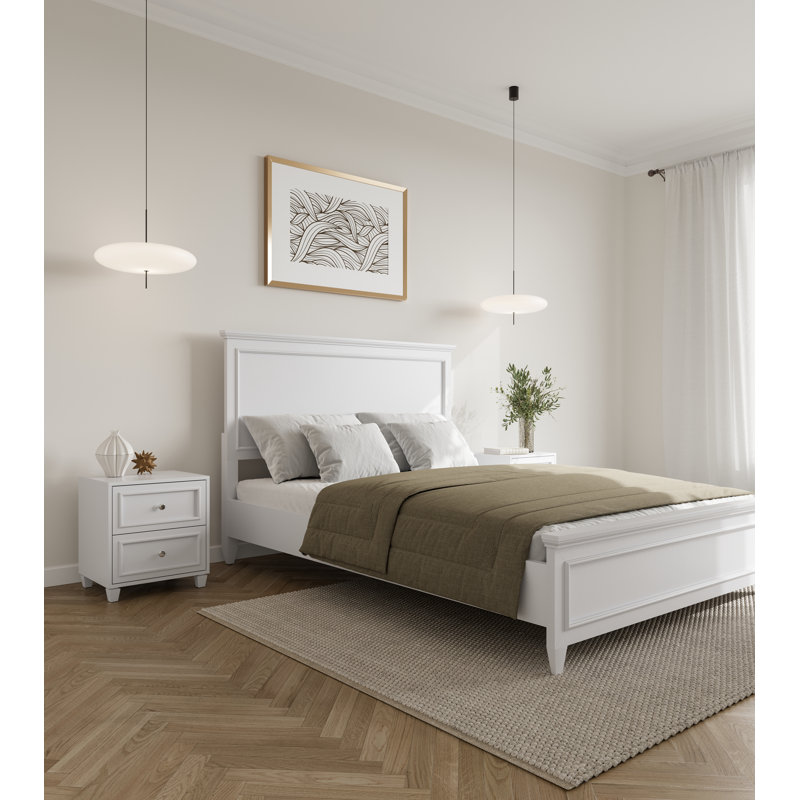 Grand lit en bois massif Montreuil blanc, Blanc, Grand lit