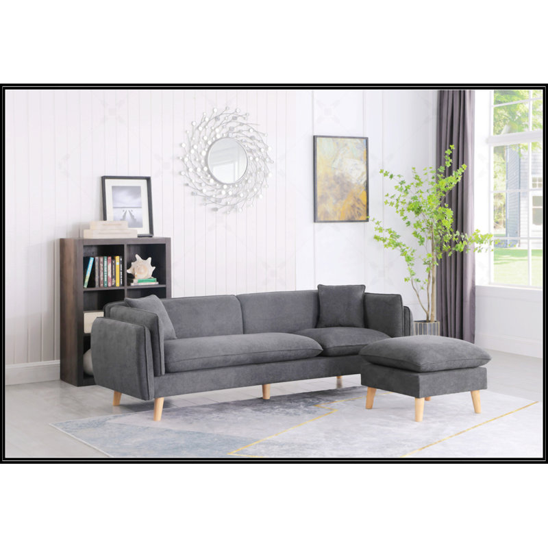 Canapé modulaire en tissu gris foncé de 86,5 pouces avec méridienne Brayden, réarrangeable et confortable pour les espaces de vie modernes