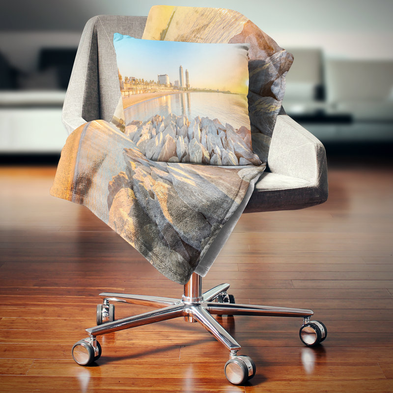 Barceloneta Beach in Barcelona - Landscape Printed Pillow, 16" x 16"