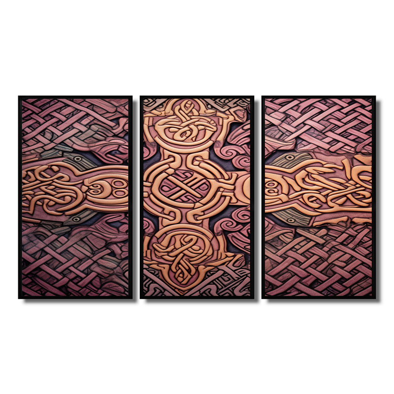 Celtic Pink Cross - ensemble de décoration murale géométrique, Noir, noir, noir, noir, H 32 po x l 48 po