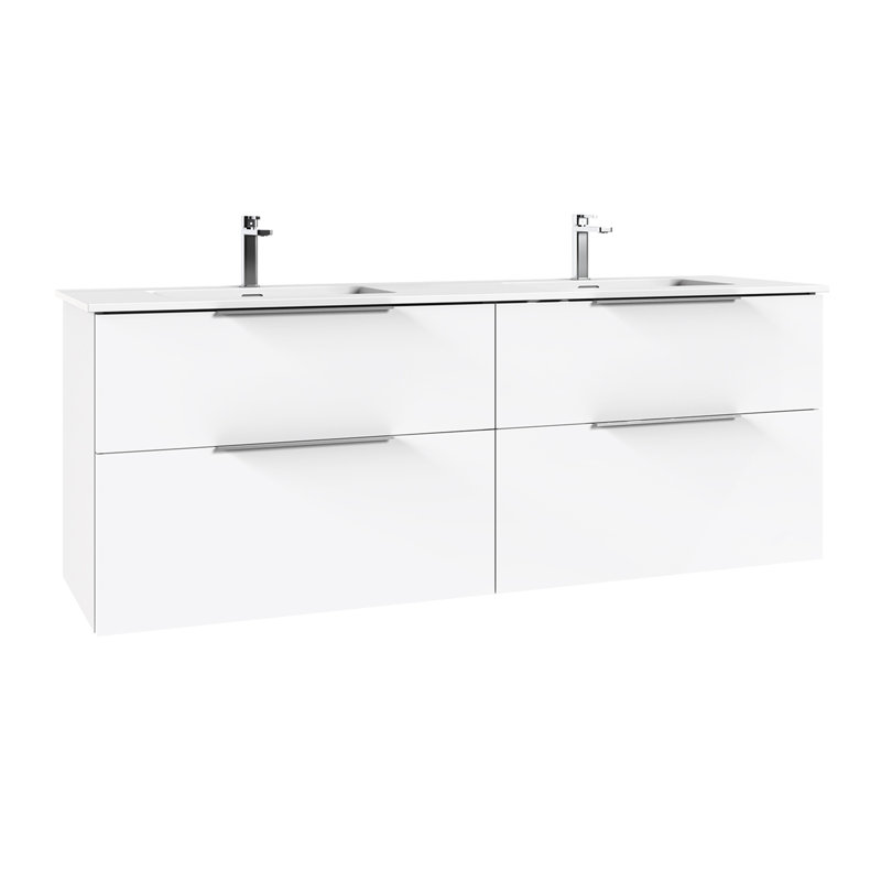 Dalia C160D 63.0" Wall Mounted Bathroom Vanity, Glossy White