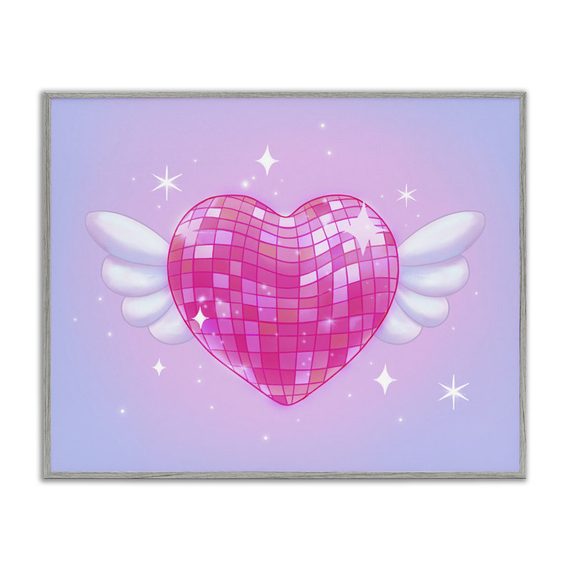 Cœur disco avec des ailes, estampe numérique, design par Stephanie Sanchez, H 11 po x l 14 po, Estampe numérique Farmhouse