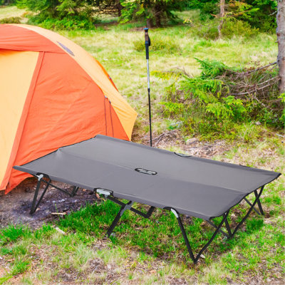 Lit de camp pliant pour 2 personnes pour adultes, lit de camp portatif extérieur extra large de 50 po avec sac de transport, lit de camping surélevé, randonnée sur la plage, gris