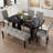 Tufted Linen Dining Bench - Farmhouse Upholstered Design With Rubber Wood Legs