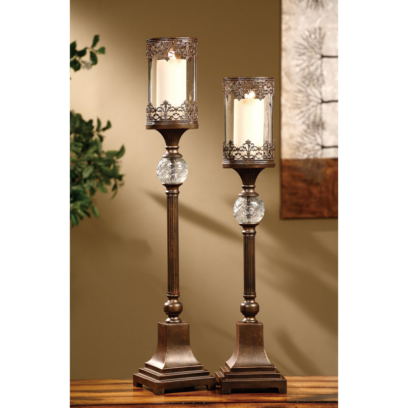 Ashland Bronze and Glass Traditional Hurricane Candle Holders