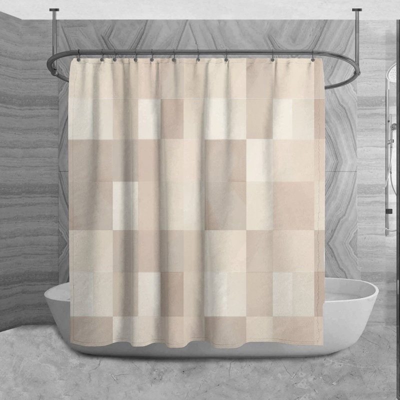 Rideau de douche à carreaux Shaima, H 84 po x l 70 po, Argent/Beige
