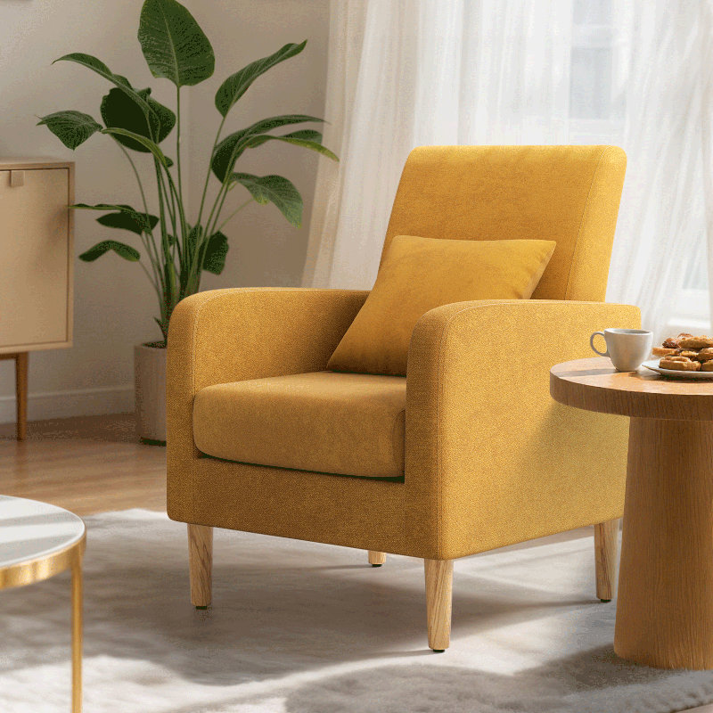 Upholstered Accent Chair Armchair with Pillow Cushion, Reading Side Chair Single Sofa with Wood Legs, Dark Yellow