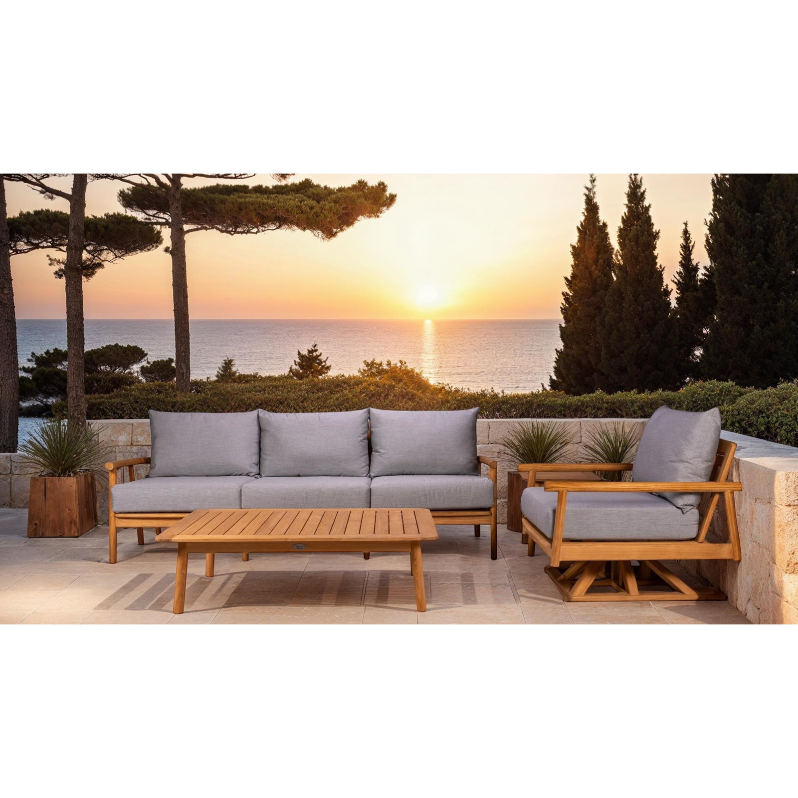 Maia 85" Teak Sofa, Gray