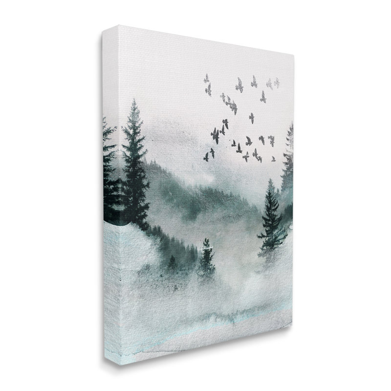 Oiseaux qui volent des arbres de la forêt sur une peinture sur bois, H 20 po x l 16 po x P 1,5 po