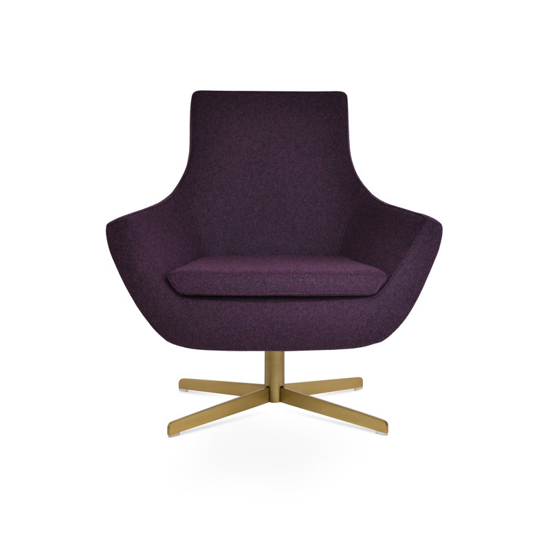 Rebecca 4 Star Swivel Lounge Chair, Deep Maroon Camira Wool, Brass