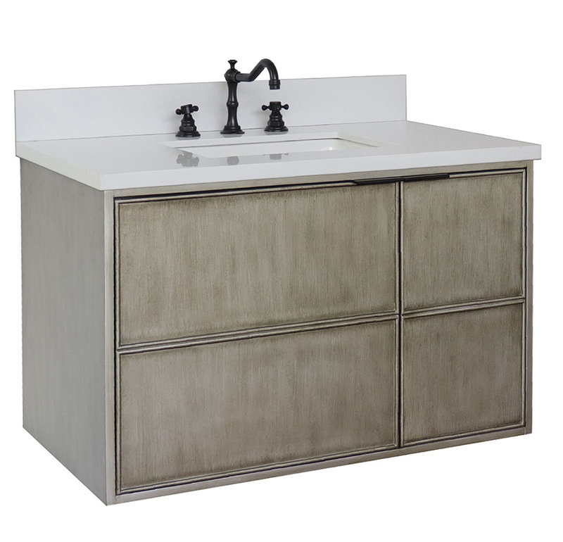 37'' Single Bathroom Vanity with Stone Top, White Quartz