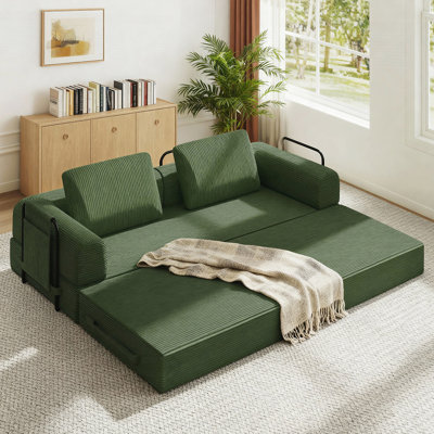 Canapé-lit convertible de 78 po, causeuse futon en velours côtelé avec lit escamotable, canapé-lit désossé, conception 3 en 1, aucun assemblage requis pour les petits espaces, salon