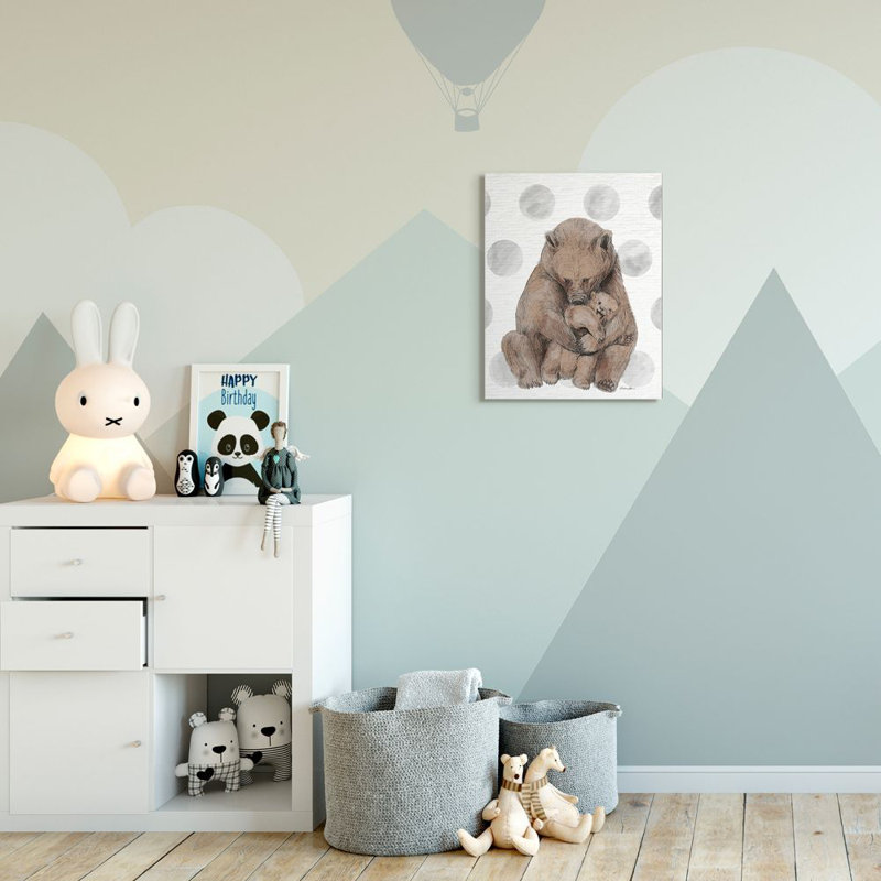 Illustration de chambre de bébé à pois neutres et d’ours, H 20 po x l 16 po x P 1,5 po, Toile tendue
