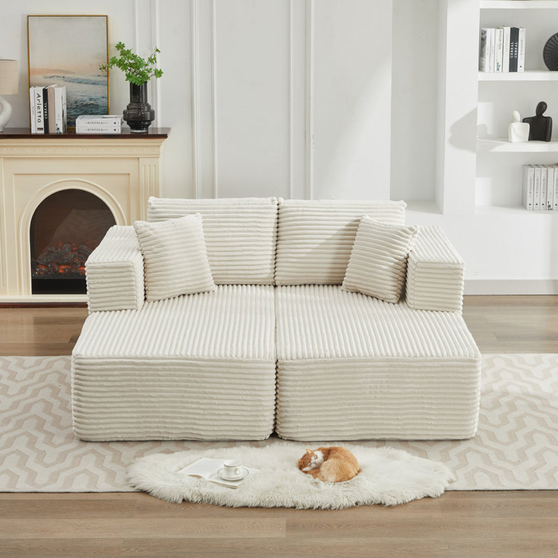 Canapé modulaire 106 po Corduroy Cloud, Velours côtelé beige