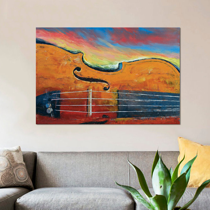 «Violin», reproduction d'art sur toile, H 18 po x l 26 po x P 1,5 po, Toile avec cadre noir, Pas de tapis