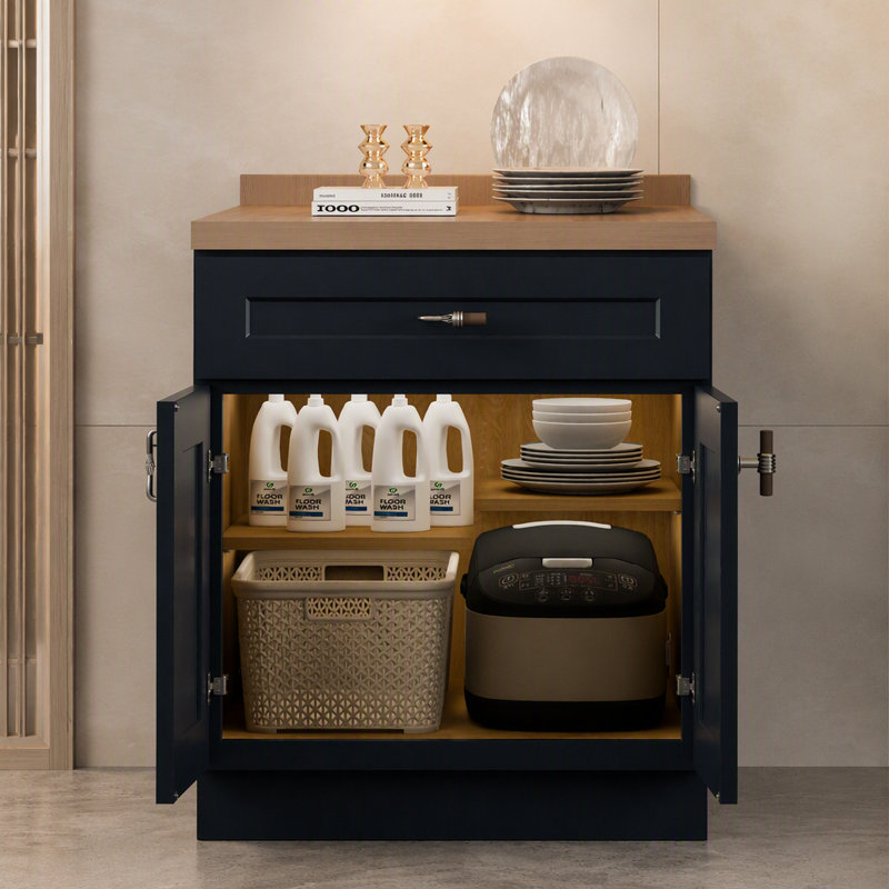Armoire 12 po bleu marine avec porte à fermeture en douceur, tiroir, unité en bois massif peu encombrante avec tablette réglable pour la cuisine, la salle de bain, la buanderie et le garage (l 12 po x P 24 po x H 34,5 po)