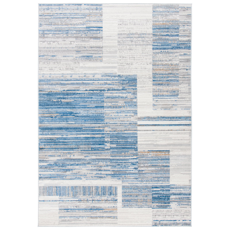Tapis ivoire / bleu à motif abstrait Hobgood, Rectangle 4 pi x 6 pi