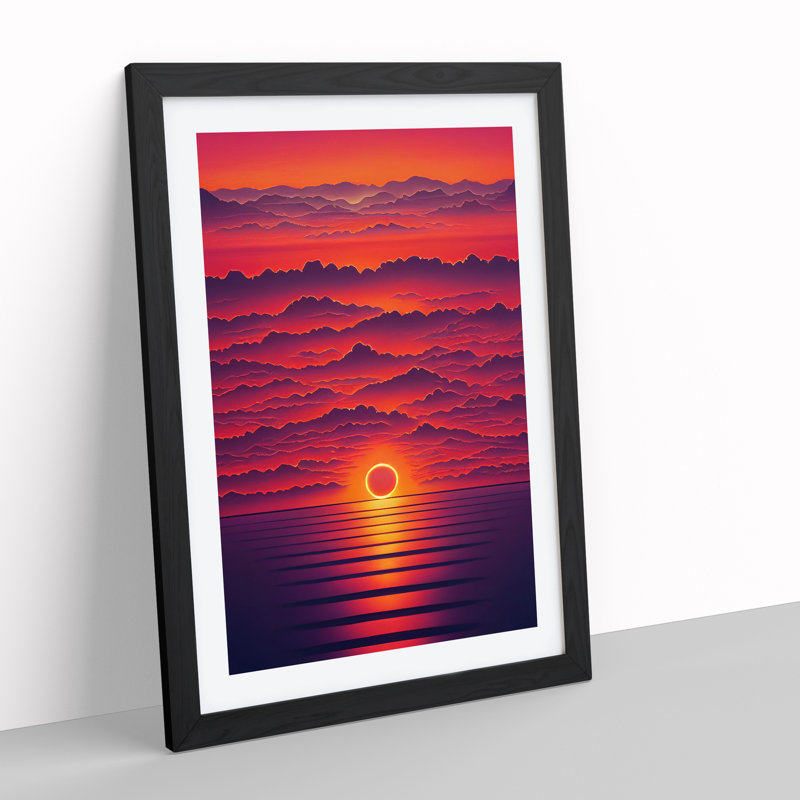 Powerful Ocean Sunset - Single Picture Frame Print, Black, 64cm H x 46cm W
