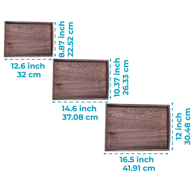 Solid Wood Tray - Set of 3, Brown