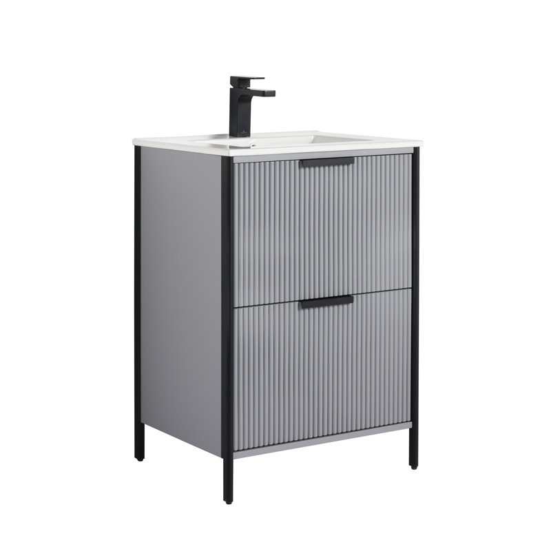 Chriselda 24" Freestanding Bathroom Vanity with Sink – Modern European Wood Cabinet with Ceramic Basin, Soft-Close Storage & Quick Assembly