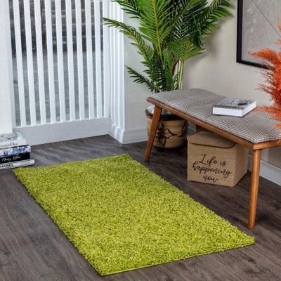 Apple Green Modern Shaggy Rug, Plain Stain Resistant Easy to Clean Rug For Living Room, Dining Room, Bedroom, Kitchen