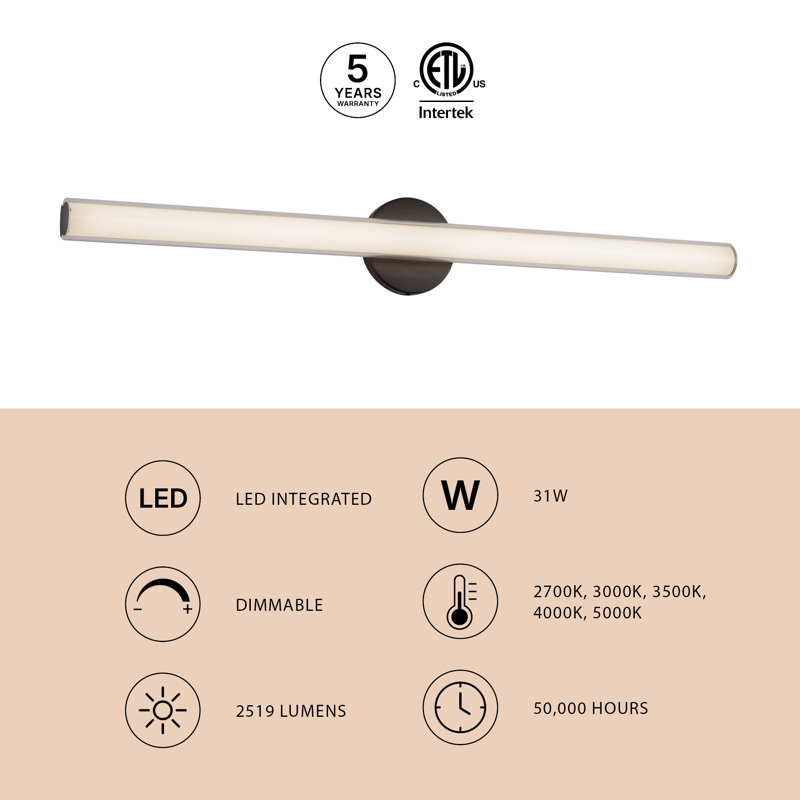 Tole 36-in Black dimmable LED Wall Sconce, Nickel