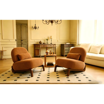 Mignon fauteuil d'appoint avec pieds en bois massif, fauteuil de salon avec coussin en tissu doux, fauteuil de chambre confortable, fauteuil de lecture confortable sans accoudoirs pour appartement, salle d'attente, balcon, ensemble de 2 (chameau)
