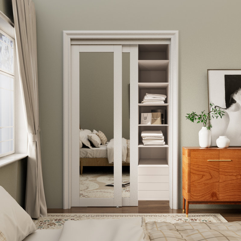 Full Lite Mirrored Closet Sliding Doors With Hardware Kit 80in. Height, 48" x 80"
