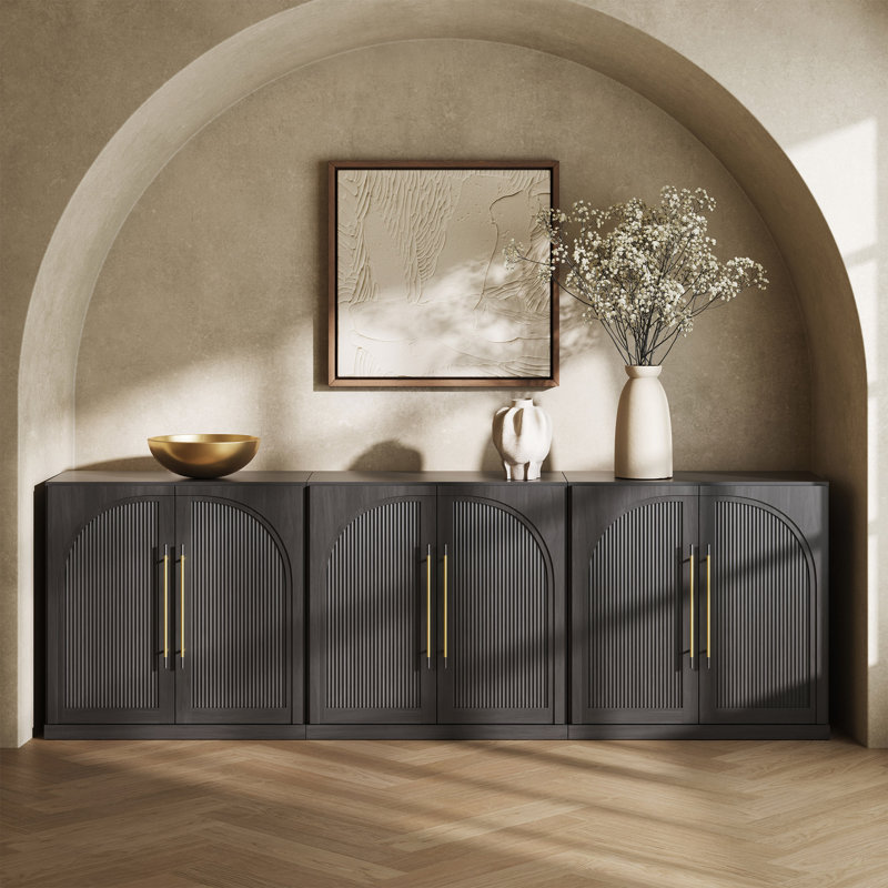 Ensemble de 3 buffets modulaires avec portes en bois à double arc, ébène, Ébène